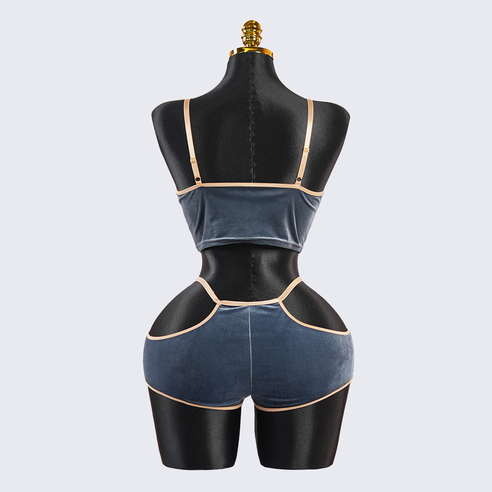 Velvet Grayish Blue Luxury Bra & Panty Sets