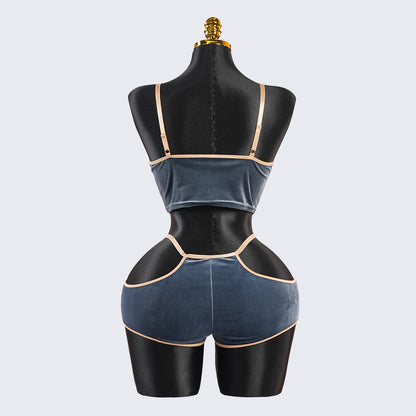 Velvet Grayish Blue Luxury Bra & Panty Sets