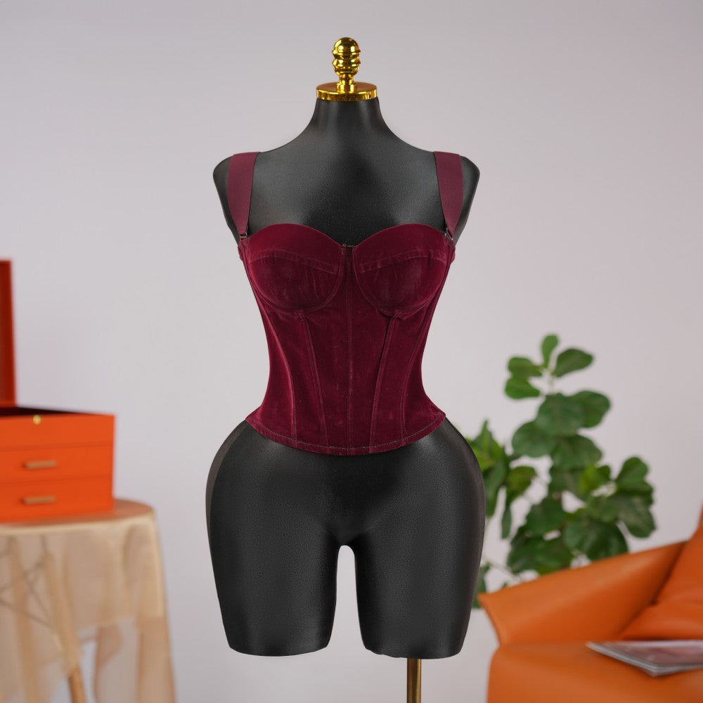 Velvet Strap-Detail Corset Top
