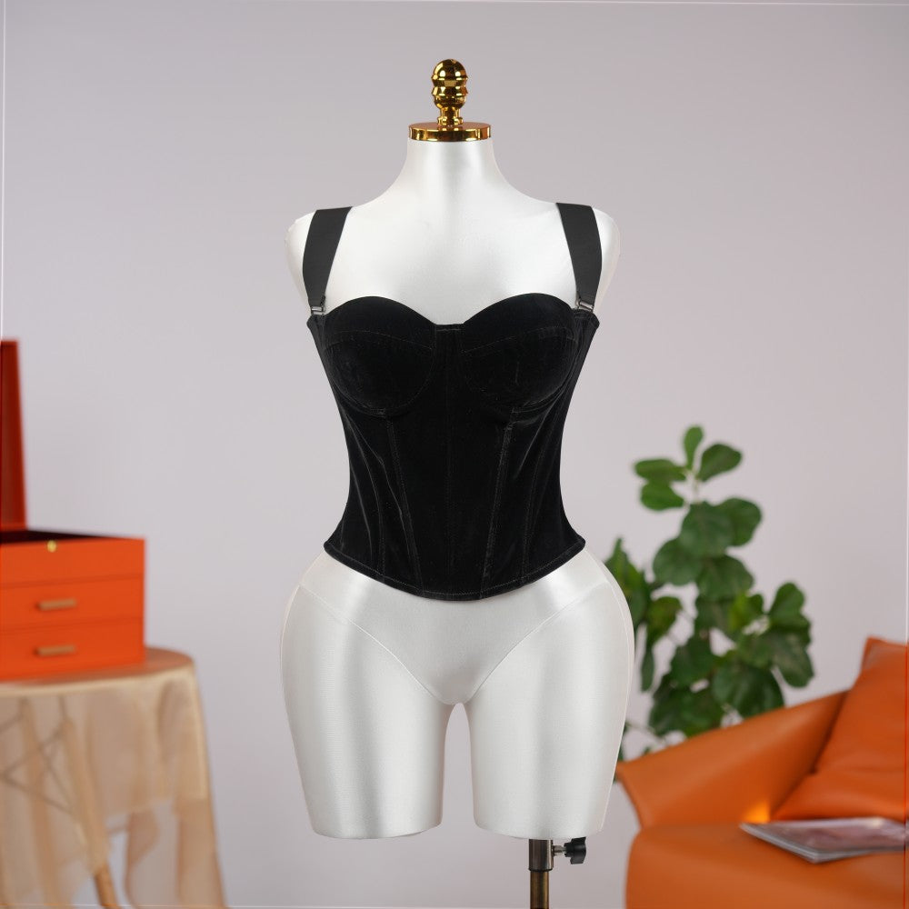 Velvet Strap-Detail Corset Top