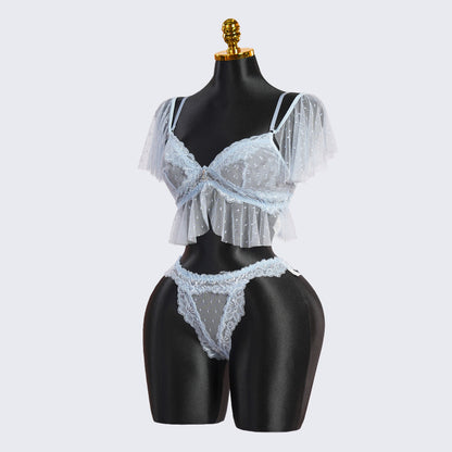 Vintage Polka Dot Light Blue Lace Bra & Panty Sets