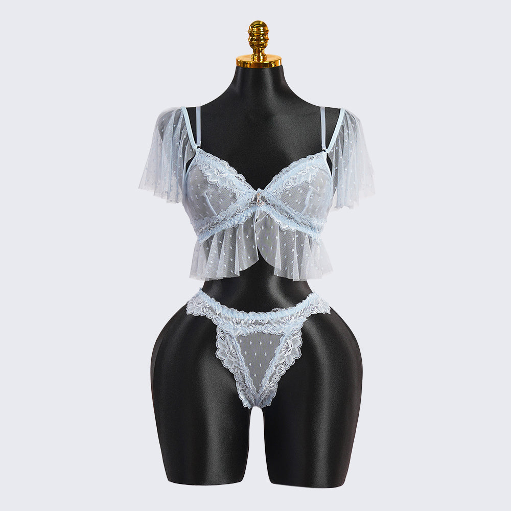 Vintage Polka Dot Light Blue Lace Bra & Panty Sets