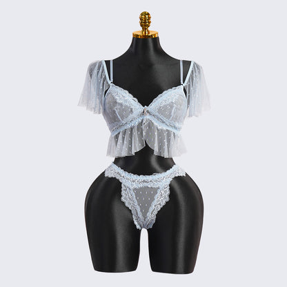 Vintage Polka Dot Light Blue Lace Bra & Panty Sets