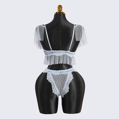 Vintage Polka Dot Light Blue Lace Bra & Panty Sets
