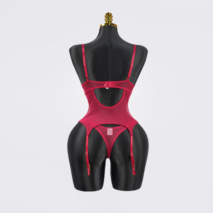 Lace Floral Embroidered Bodysuit Gloves Set