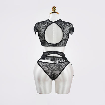 Fringe Sheer Halter Top Panty Set