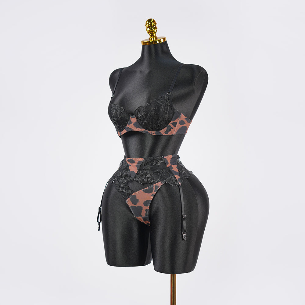 Leopard Print Embroidered Bra Panty Set