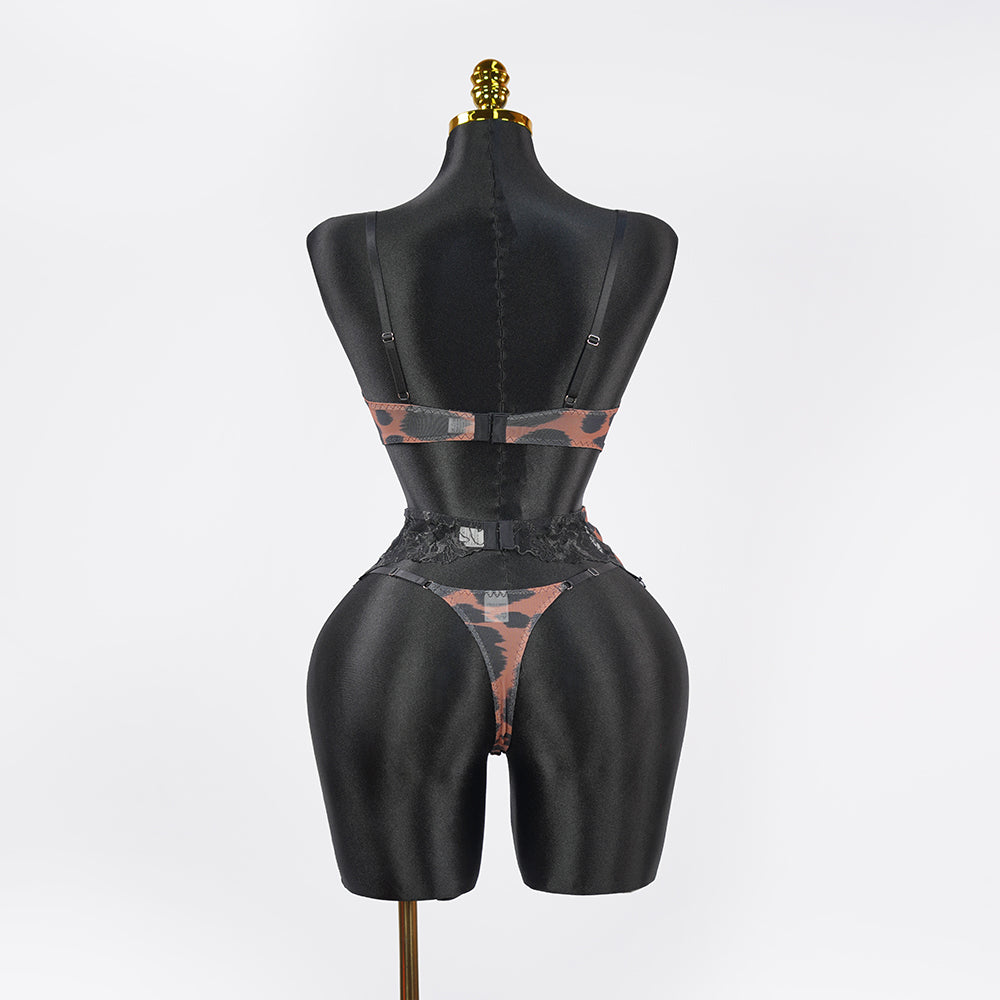 Leopard Print Embroidered Bra Panty Set