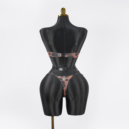 Leopard Print Embroidered Bra Panty Set