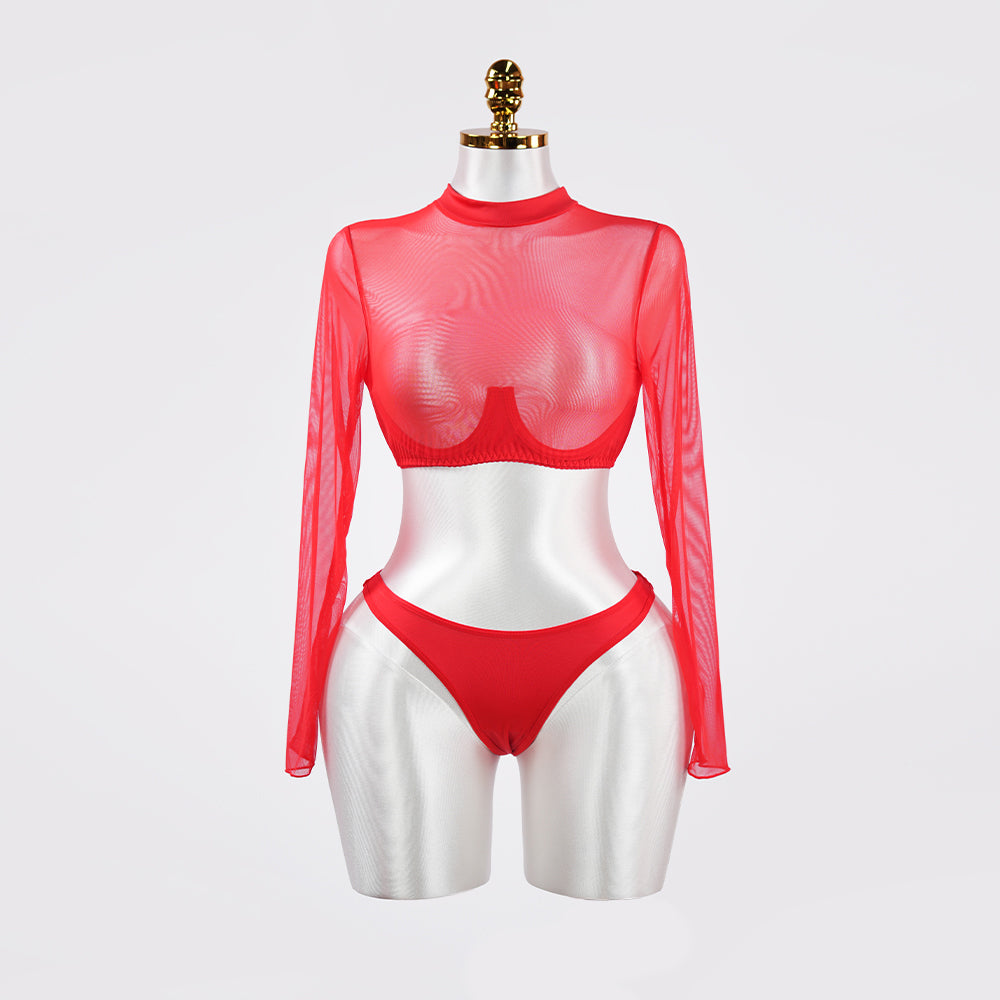 Mesh Crop Top Stockings Set