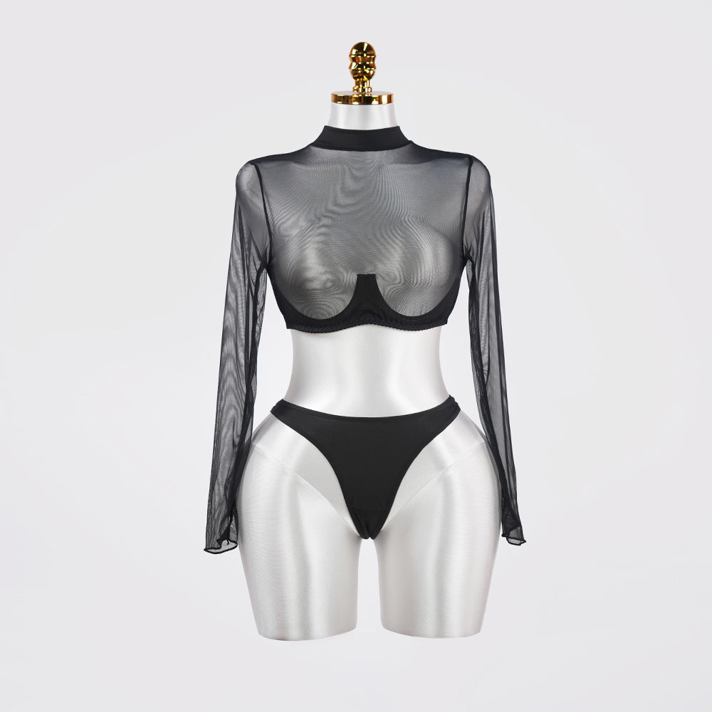 Mesh Crop Top Stockings Set