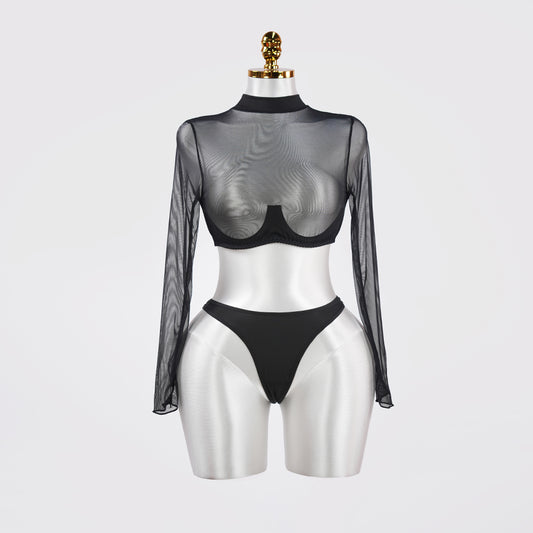 Mesh Crop Top Stockings Set