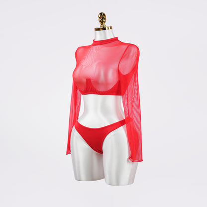 Mesh Crop Top Stockings Set