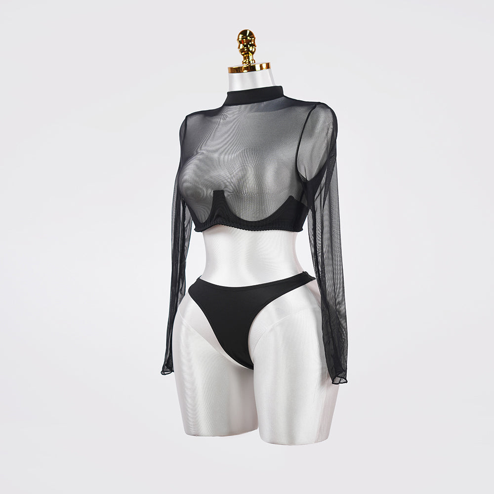 Mesh Crop Top Stockings Set