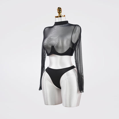 Mesh Crop Top Stockings Set