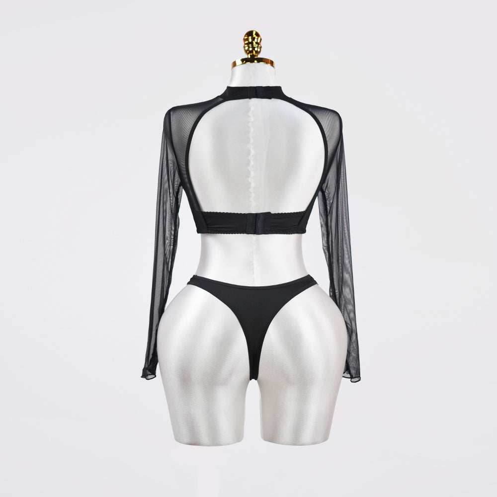 Mesh Crop Top Stockings Set