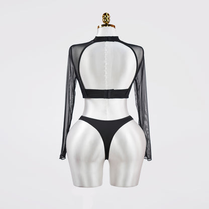 Mesh Crop Top Stockings Set