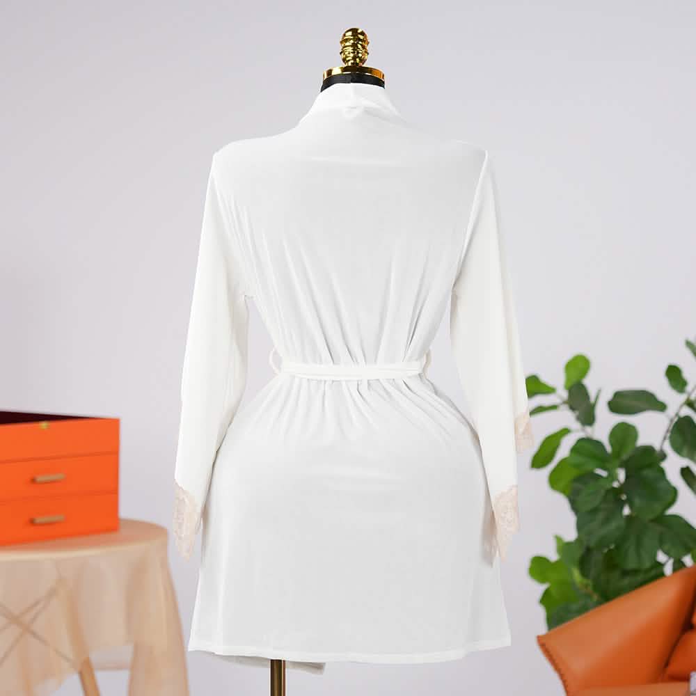 Warm Cozy Velvet Lace Embroidery Bathrobe