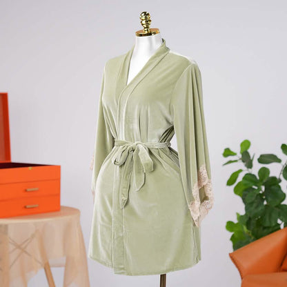 Warm Cozy Velvet Lace Embroidery Bathrobe