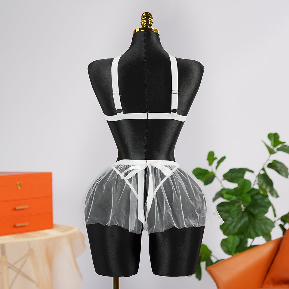 White Erotic Three-Point Open See-Through Teddy Lingerie