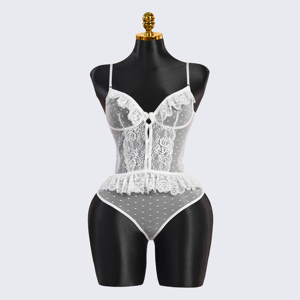 White Floral Lace Teddy Bodysuit