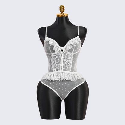 White Floral Lace Teddy Bodysuit