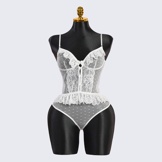 White Floral Lace Teddy Bodysuit