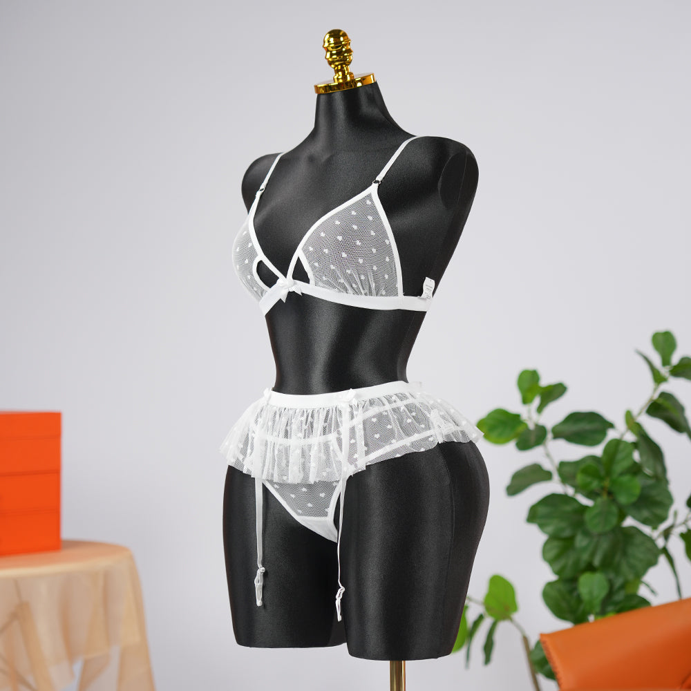 White Lace Embroidery Lingerie Erotic Bra Panty Set