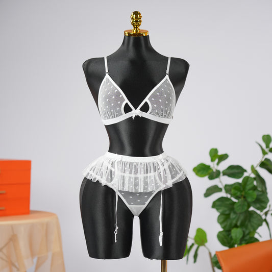 White Lace Embroidery Lingerie Erotic Bra Panty Set