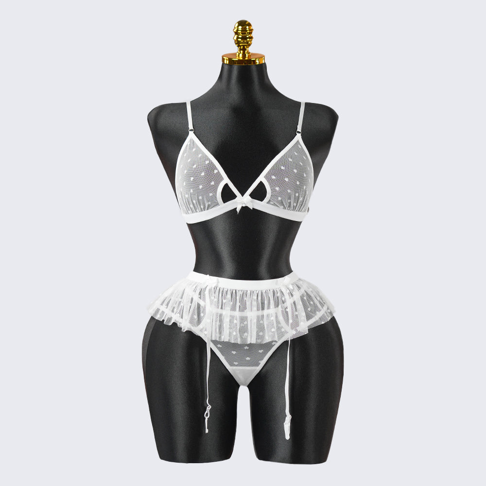 White Lace Embroidery Lingerie Erotic Bra Panty Set