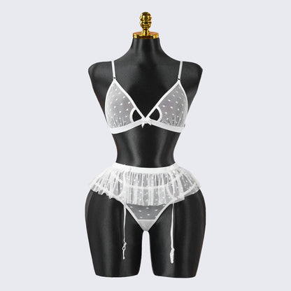 White Lace Embroidery Lingerie Erotic Bra Panty Set