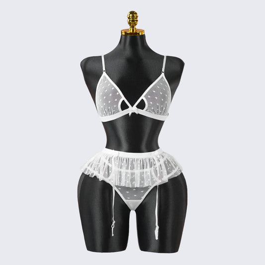 White Lace Embroidery Lingerie Erotic Bra Panty Set