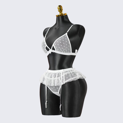 White Lace Embroidery Lingerie Erotic Bra Panty Set