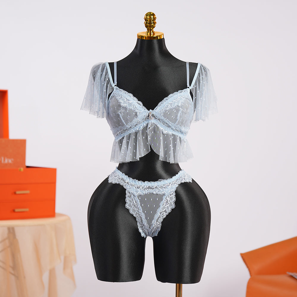 Vintage Polka Dot Light Blue Lace Bra & Panty Sets