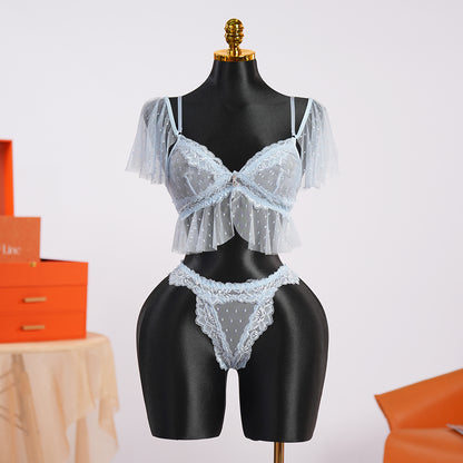 Vintage Polka Dot Light Blue Lace Bra & Panty Sets