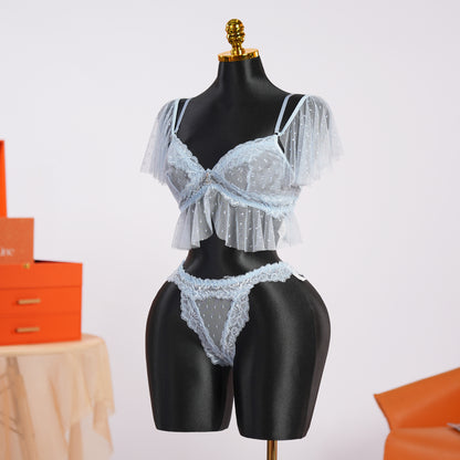 Vintage Polka Dot Light Blue Lace Bra & Panty Sets