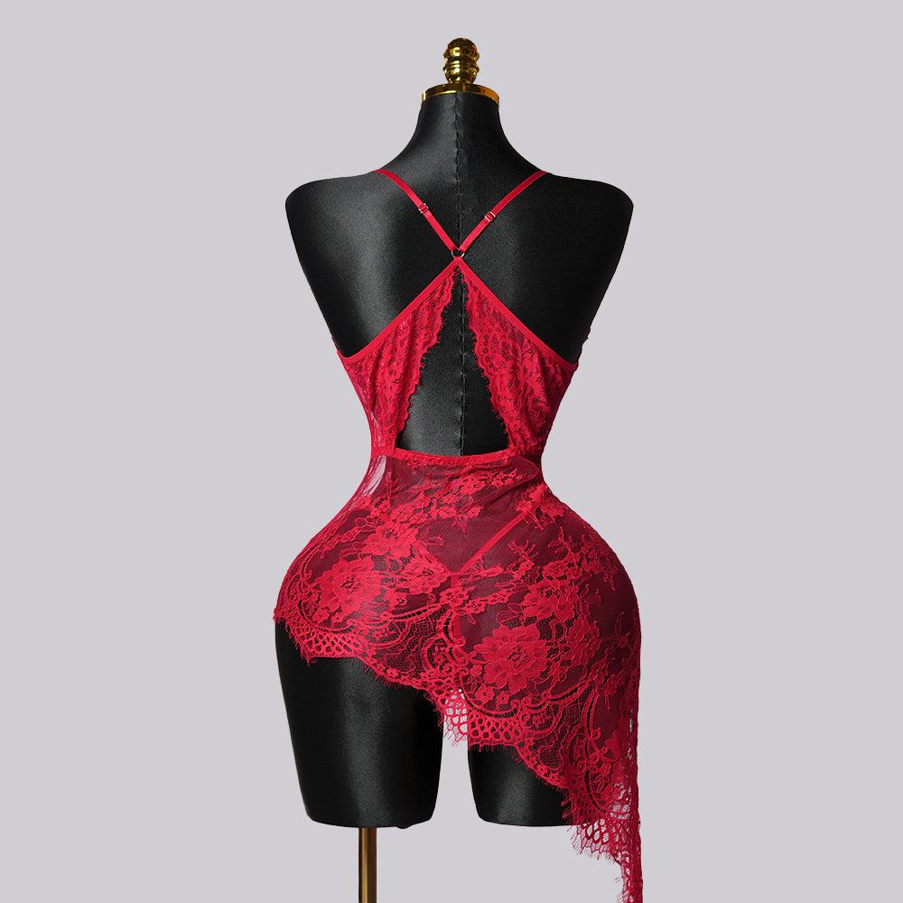 Red Lace See-through Lingerie Dress