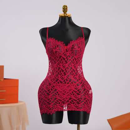 Crimson Enchantment Red Lace Nightdress