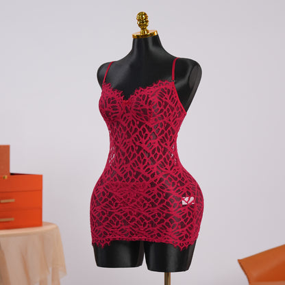 Crimson Enchantment Red Lace Nightdress