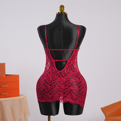 Crimson Enchantment Red Lace Nightdress