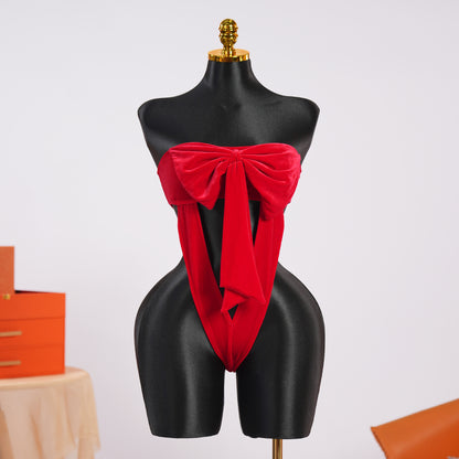 Red Open-back Bow Adjustable Bodysuit
