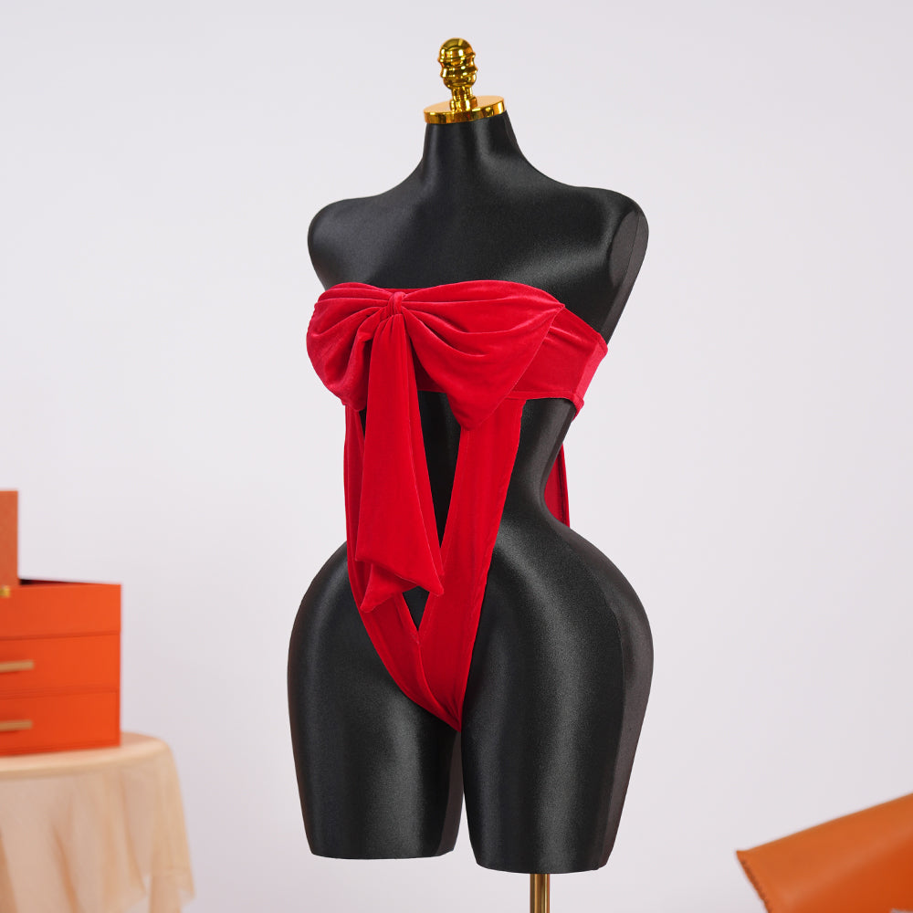 Red Open-back Bow Adjustable Bodysuit