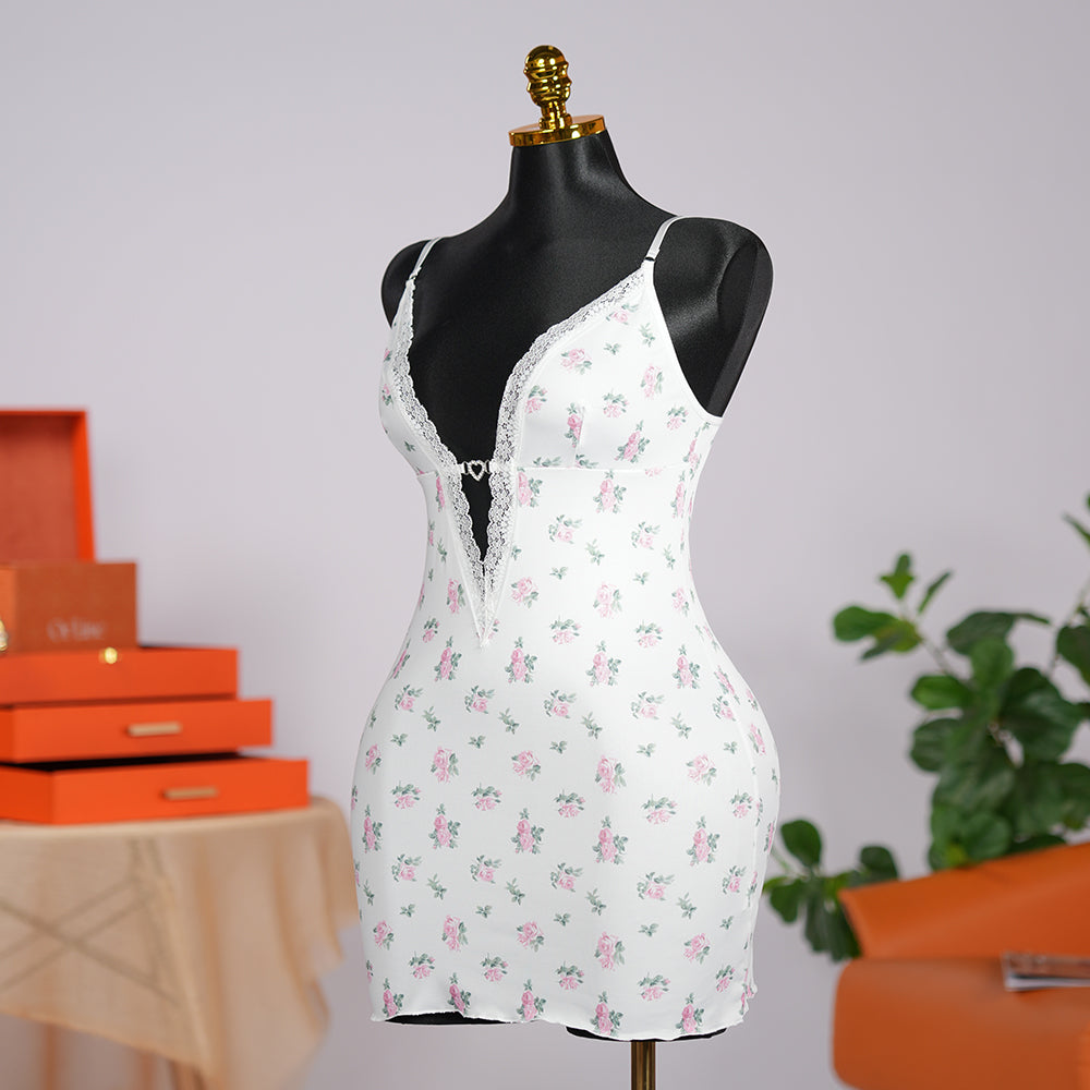 Deep V Lace Floral Print Cami Nightdress
