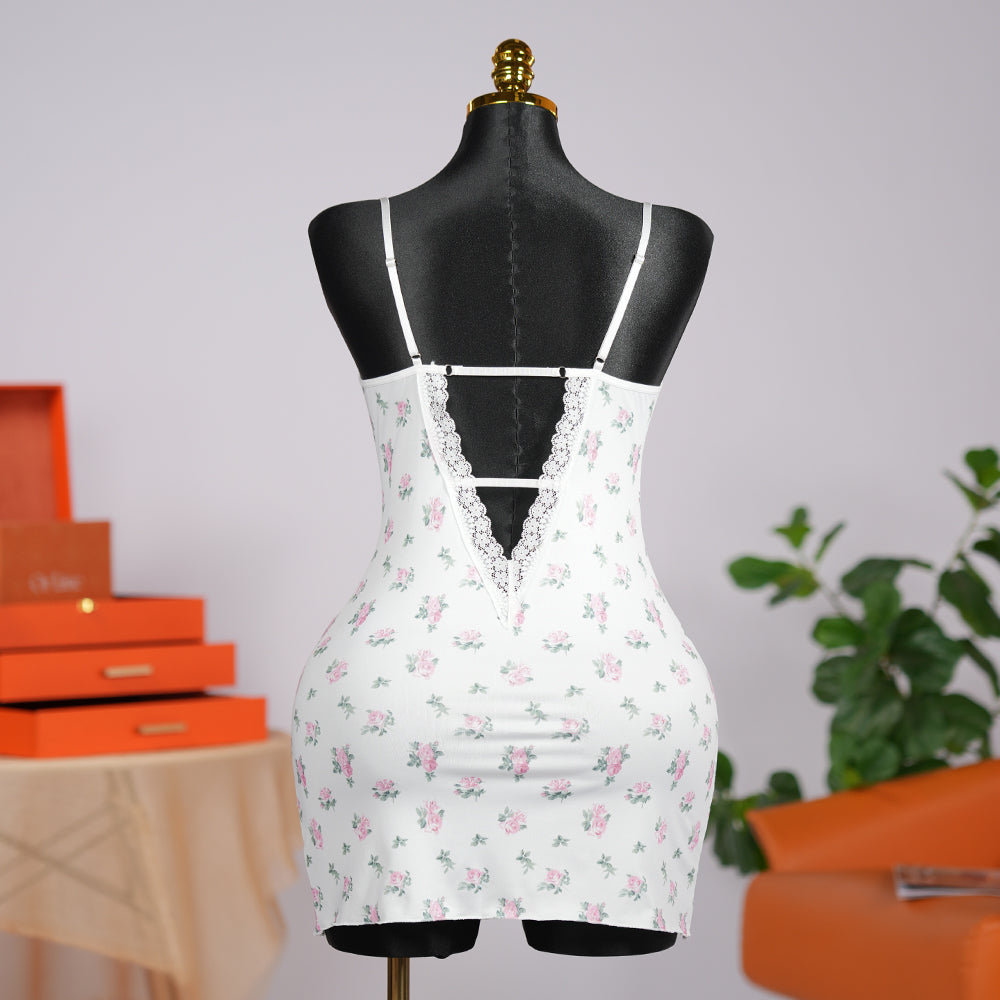 Deep V Lace Floral Print Cami Nightdress