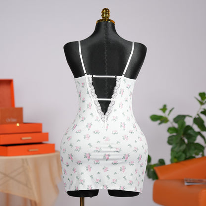 Deep V Lace Floral Print Cami Nightdress