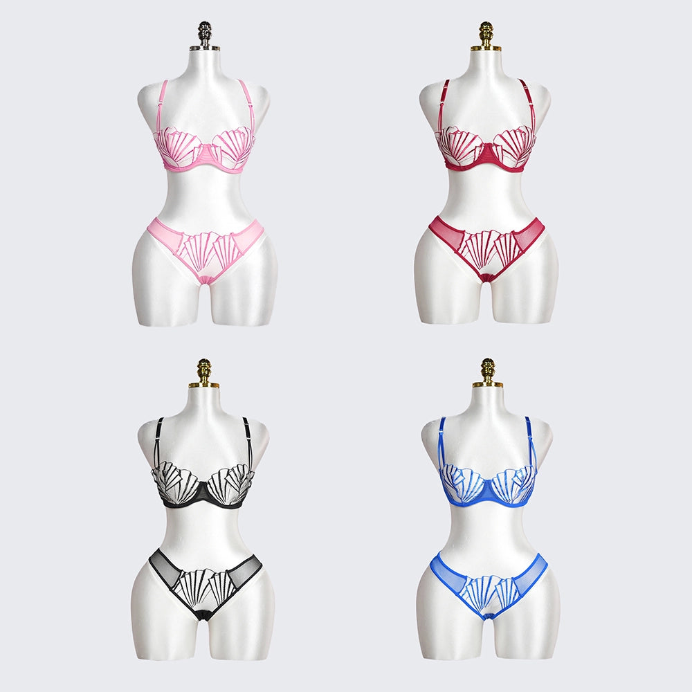 Geometric Lace Embroidery Lingerie Set