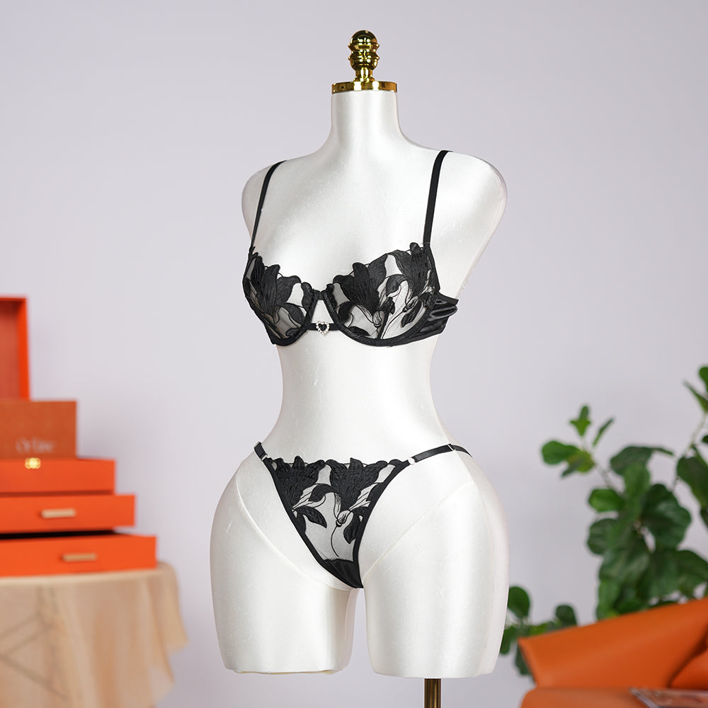 Floral Embroidery Lace Lingerie Set