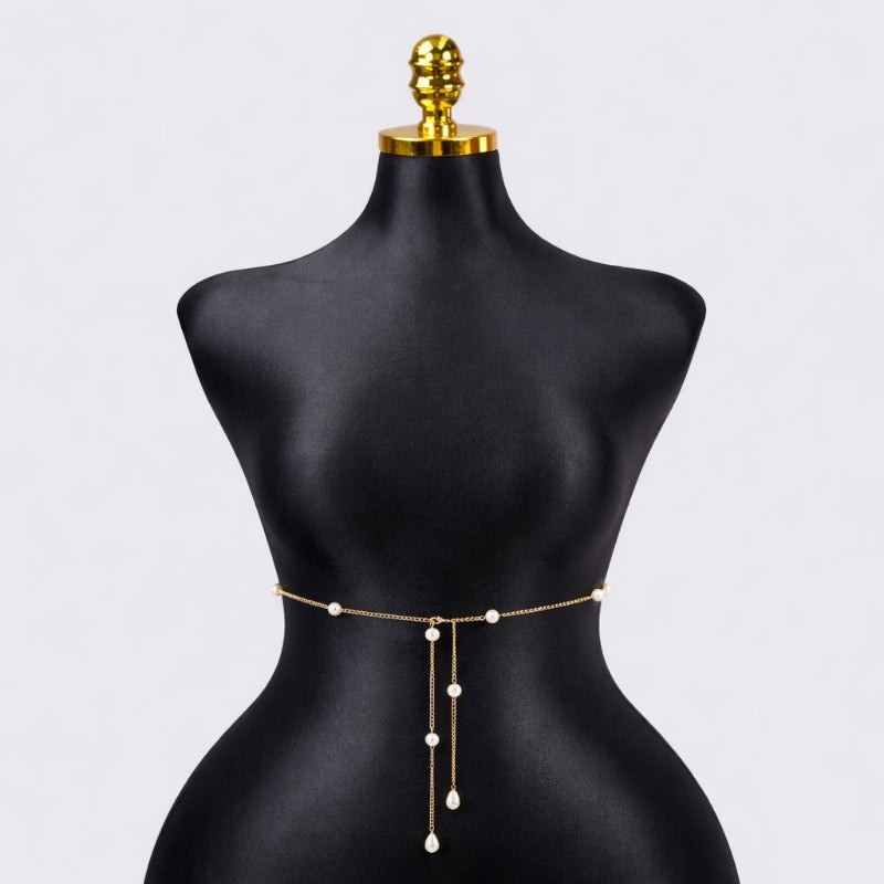 [2+ Items, 300 EGP Each] Versatile Faux Pearl Waist Chain for Women Simple Fashion Design