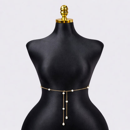 [2+ Items, 300 EGP Each] Versatile Faux Pearl Waist Chain for Women Simple Fashion Design