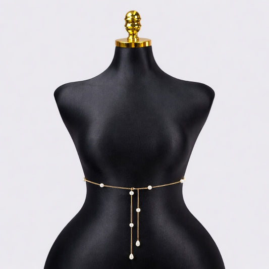 [2+ Items, 300 EGP Each] Versatile Faux Pearl Waist Chain for Women Simple Fashion Design